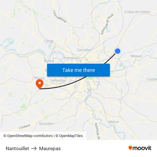 Nantouillet to Maurepas map