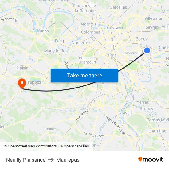 Neuilly-Plaisance to Maurepas map