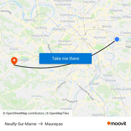 Neuilly-Sur-Marne to Maurepas map