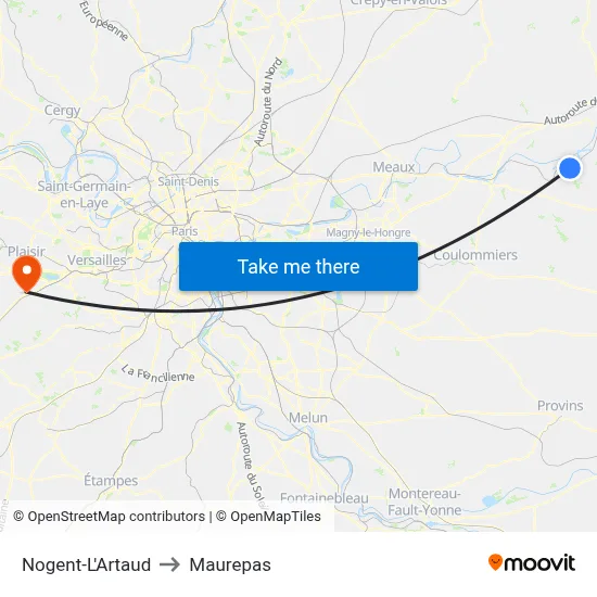 Nogent-L'Artaud to Maurepas map