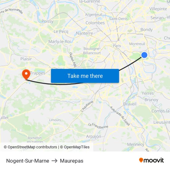 Nogent-Sur-Marne to Maurepas map