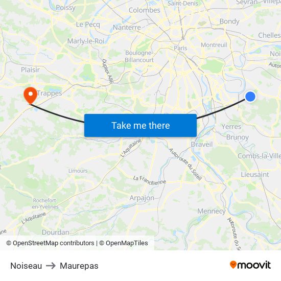 Noiseau to Maurepas map