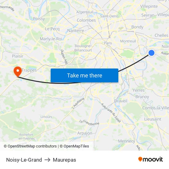 Noisy-Le-Grand to Maurepas map