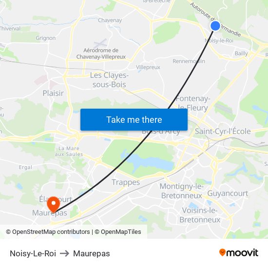 Noisy-Le-Roi to Maurepas map