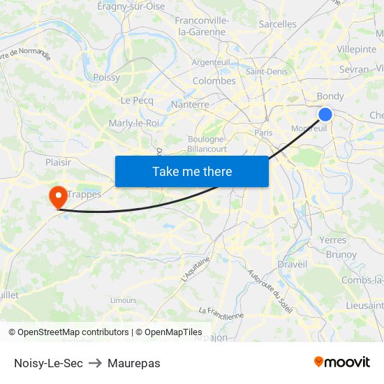 Noisy-Le-Sec to Maurepas map