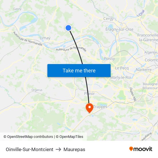 Oinville-Sur-Montcient to Maurepas map