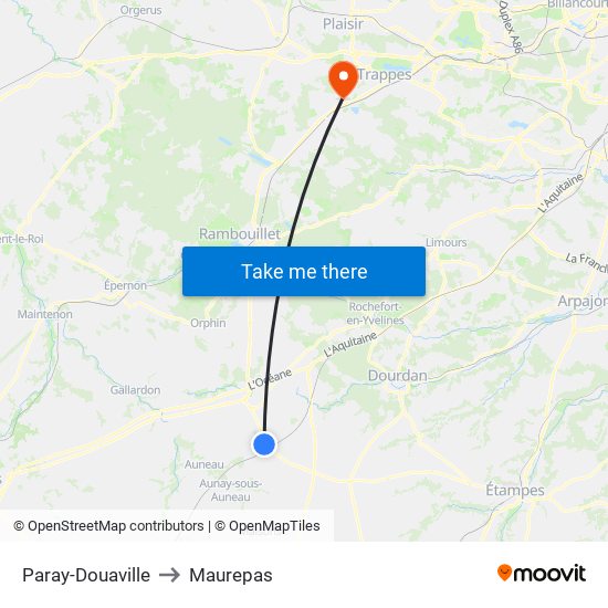 Paray-Douaville to Maurepas map