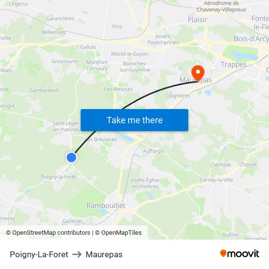 Poigny-La-Foret to Maurepas map