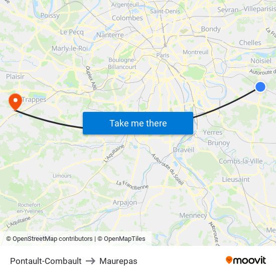 Pontault-Combault to Maurepas map