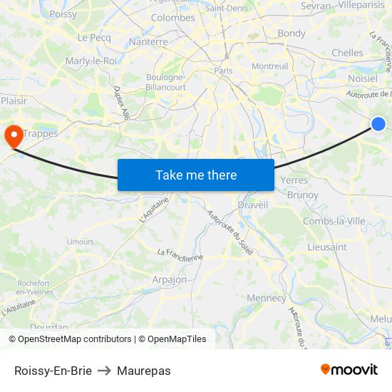 Roissy-En-Brie to Maurepas map