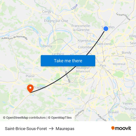 Saint-Brice-Sous-Foret to Maurepas map