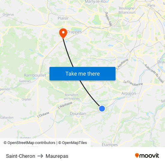 Saint-Cheron to Maurepas map