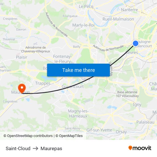 Saint-Cloud to Maurepas map