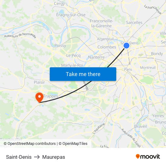 Saint-Denis to Maurepas map