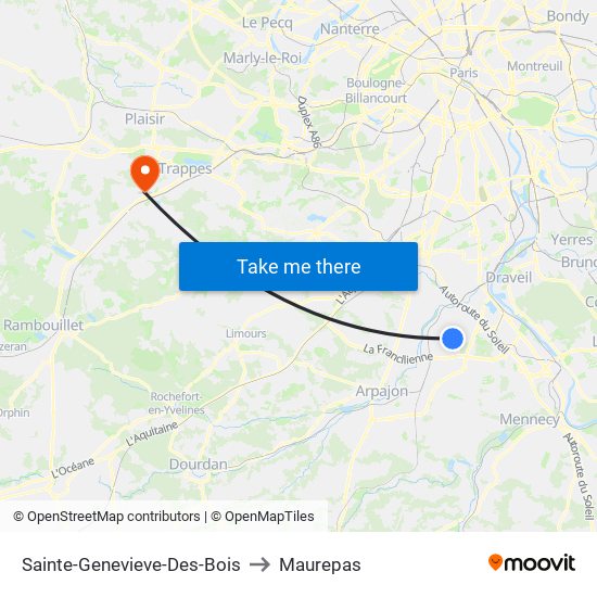 Sainte-Genevieve-Des-Bois to Maurepas map