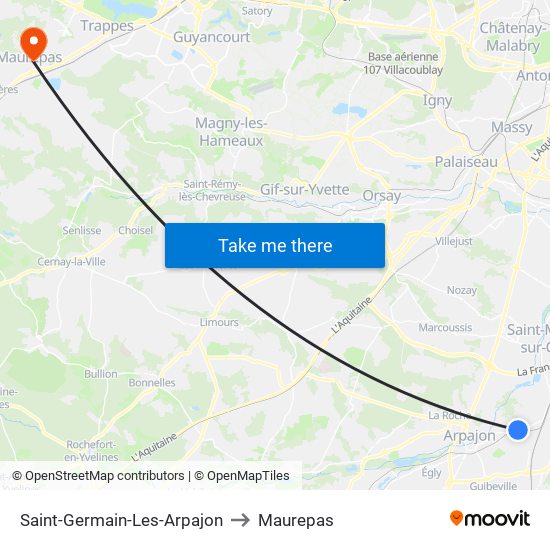 Saint-Germain-Les-Arpajon to Maurepas map