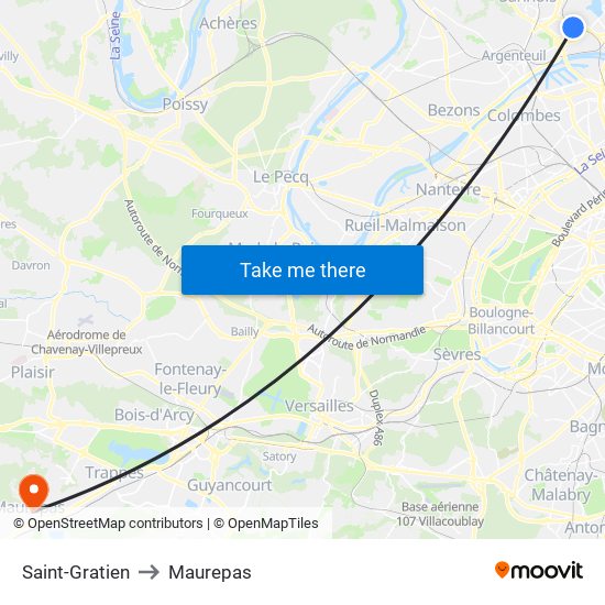 Saint-Gratien to Maurepas map