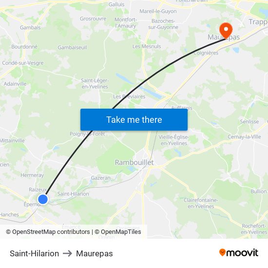 Saint-Hilarion to Maurepas map