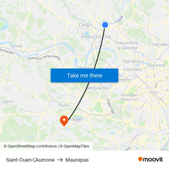 Saint-Ouen-L'Aumone to Maurepas map