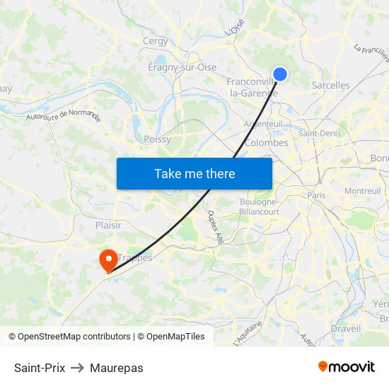 Saint-Prix to Maurepas map