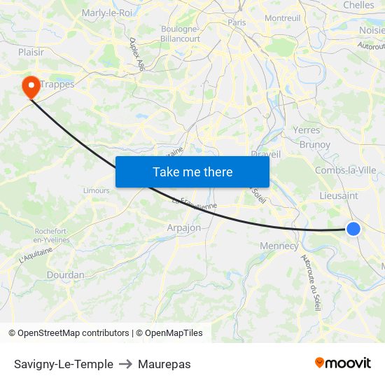 Savigny-Le-Temple to Maurepas map