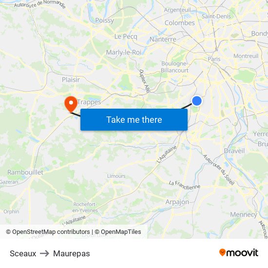 Sceaux to Maurepas map