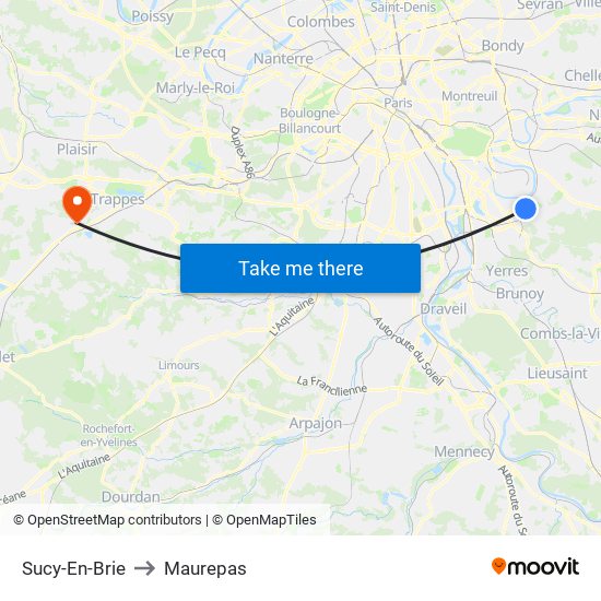Sucy-En-Brie to Maurepas map