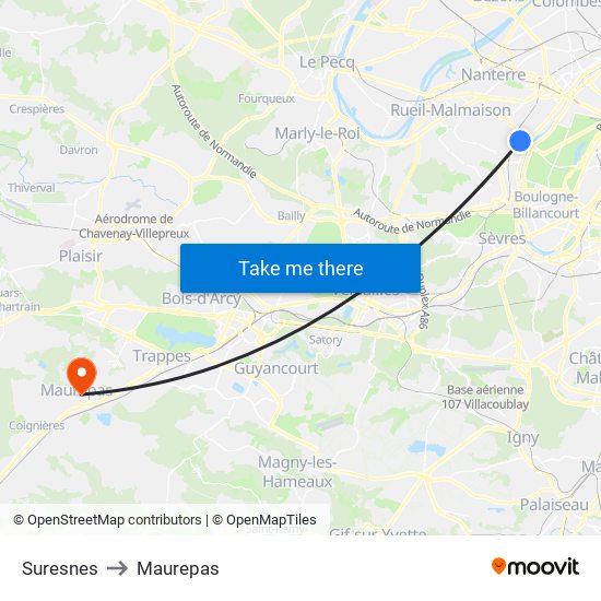 Suresnes to Maurepas map