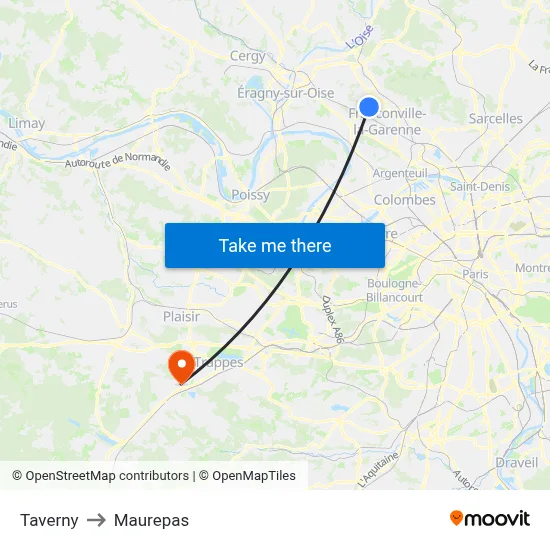 Taverny to Maurepas map