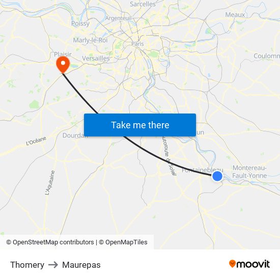 Thomery to Maurepas map