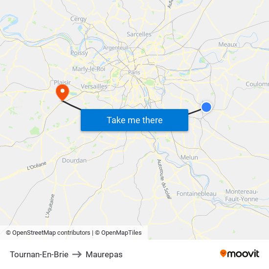 Tournan-En-Brie to Maurepas map