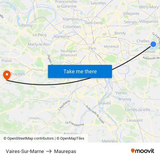 Vaires-Sur-Marne to Maurepas map