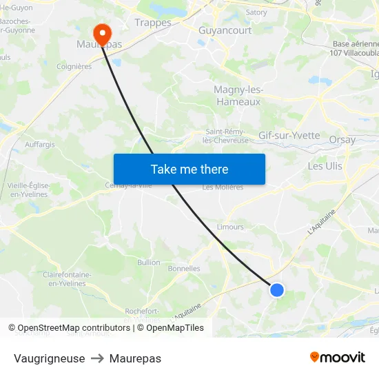 Vaugrigneuse to Maurepas map