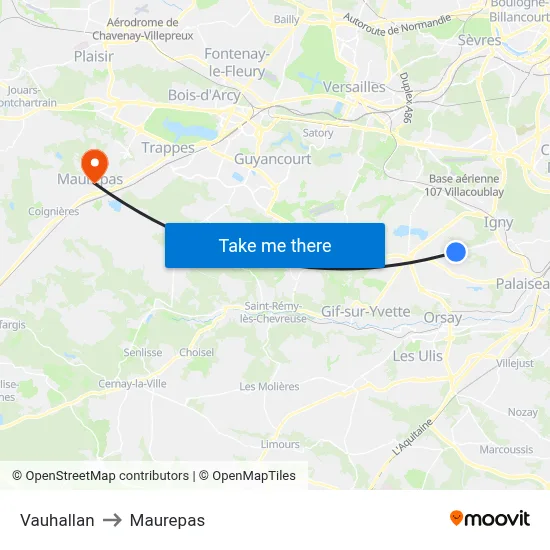 Vauhallan to Maurepas map
