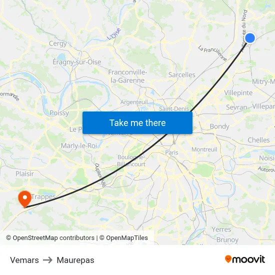 Vemars to Maurepas map