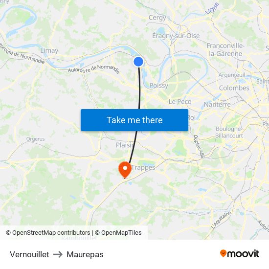 Vernouillet to Maurepas map