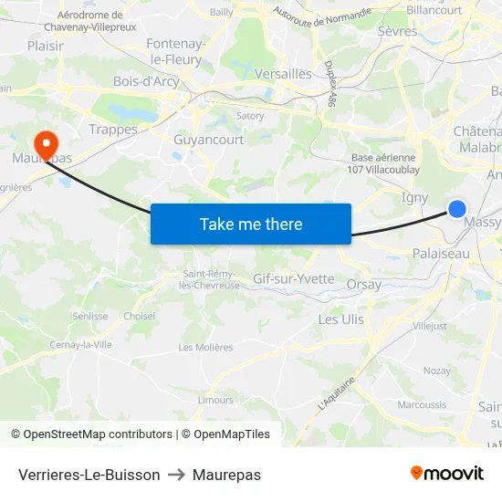 Verrieres-Le-Buisson to Maurepas map