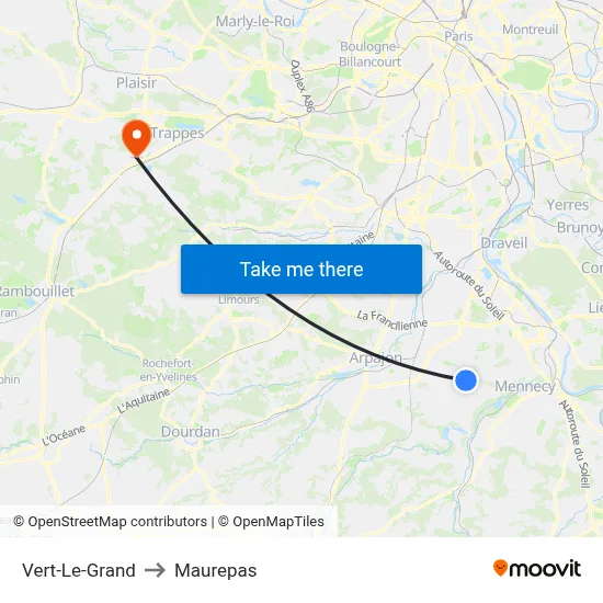 Vert-Le-Grand to Maurepas map