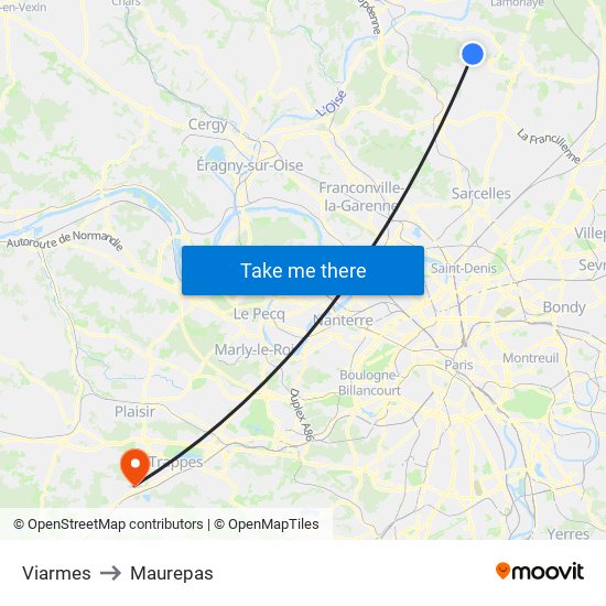 Viarmes to Maurepas map