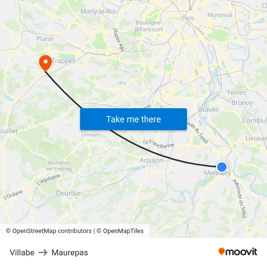 Villabe to Maurepas map