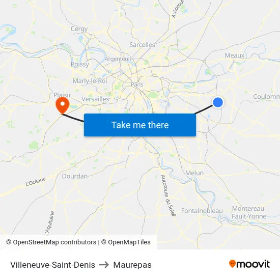 Villeneuve-Saint-Denis to Maurepas map