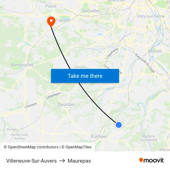 Villeneuve-Sur-Auvers to Maurepas map