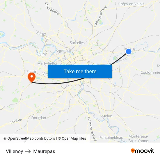 Villenoy to Maurepas map