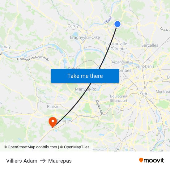 Villiers-Adam to Maurepas map