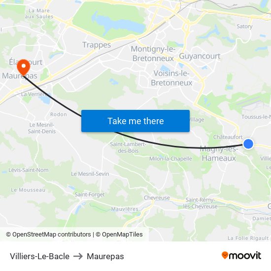 Villiers-Le-Bacle to Maurepas map