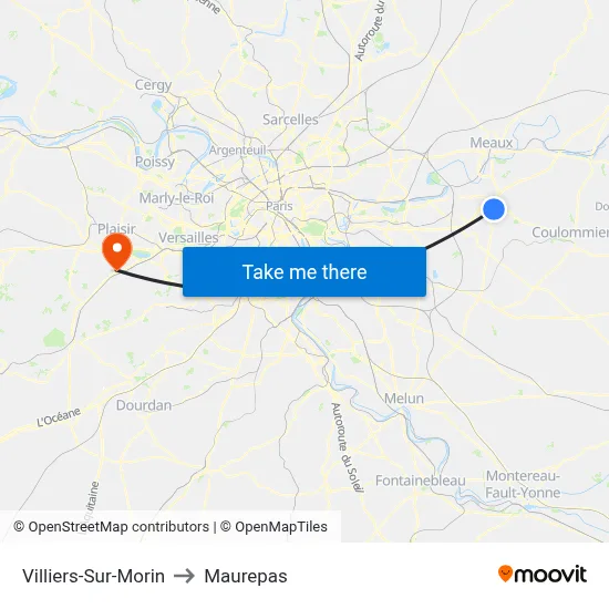 Villiers-Sur-Morin to Maurepas map