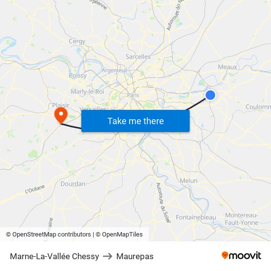Marne-La-Vallée Chessy to Maurepas map