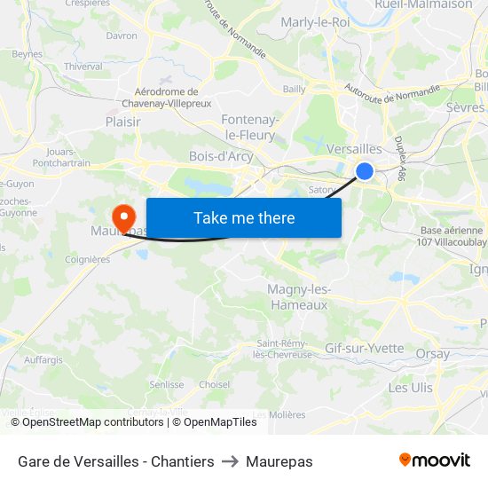 Gare de Versailles - Chantiers to Maurepas map