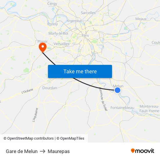 Gare de Melun to Maurepas map