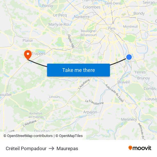 Créteil Pompadour to Maurepas map